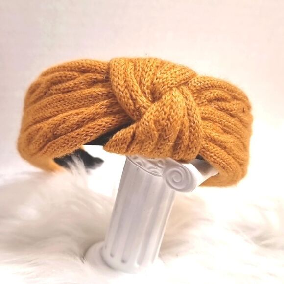 CABLE RIBBED SWEATER KNIT HEADBAND mustard yellow - Picture 2 of 6